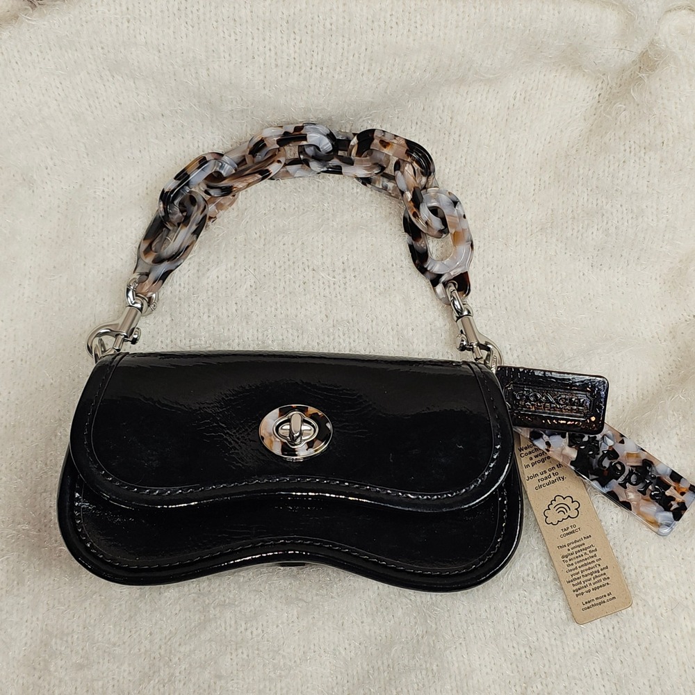 Coachtopia Ergo Shoulder Bag Black Patent Leather Resin Chain Some Marks Has Tag